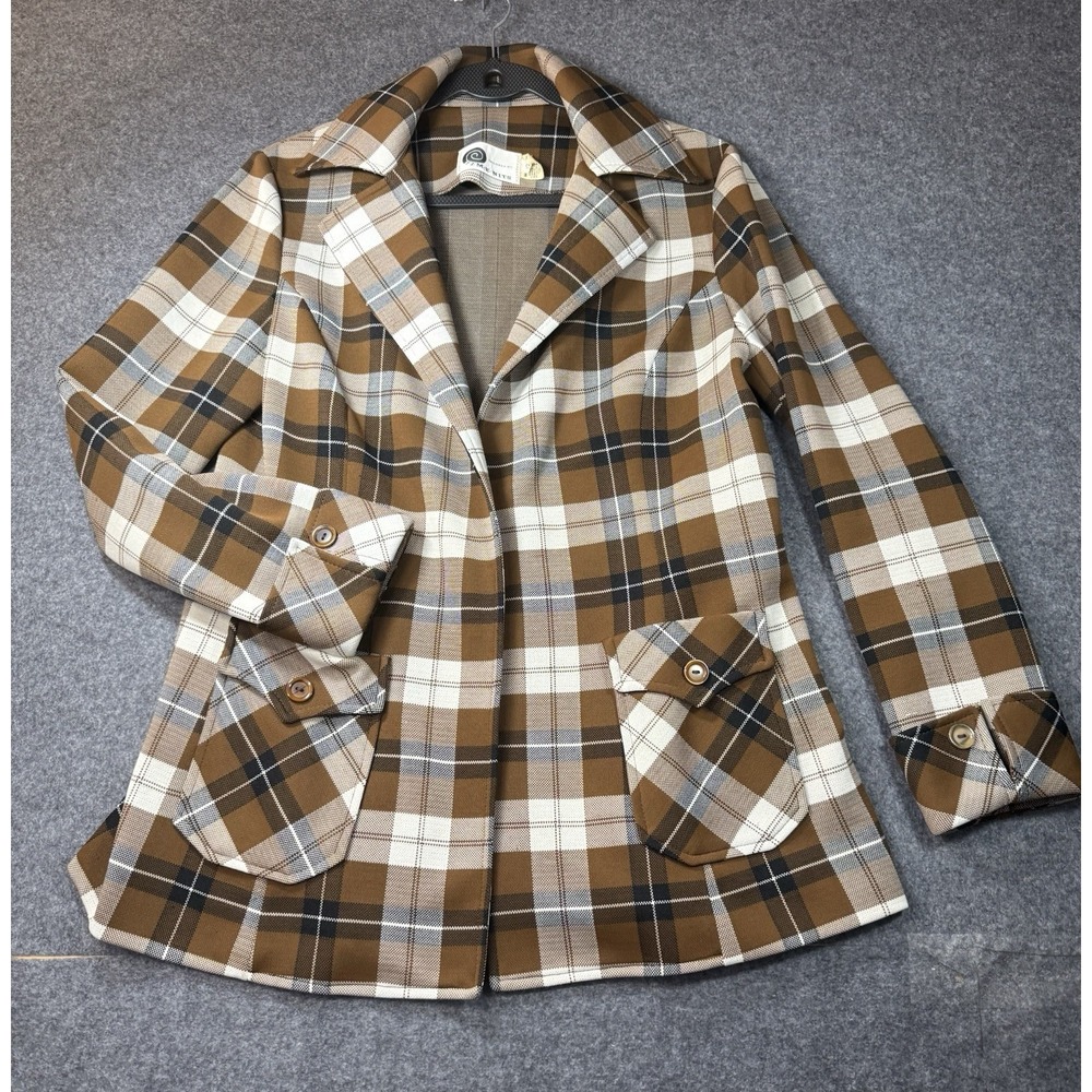 Vintage Tailored by Fem-E-Nits Plaid Knit Blazer Jacket Size 1